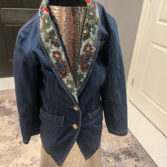 I B Diffusion beaded collar denim jacket size 4 1990s 1990s 1990s 1990s fall - Picture 12 of 17